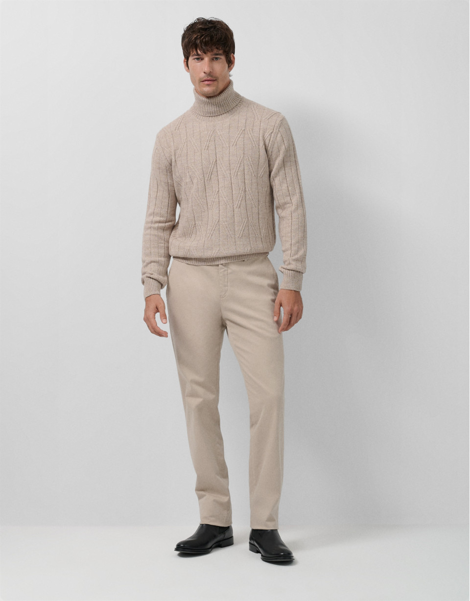 Sand-colored melange turtleneck sweater - Man | Roberto Verino