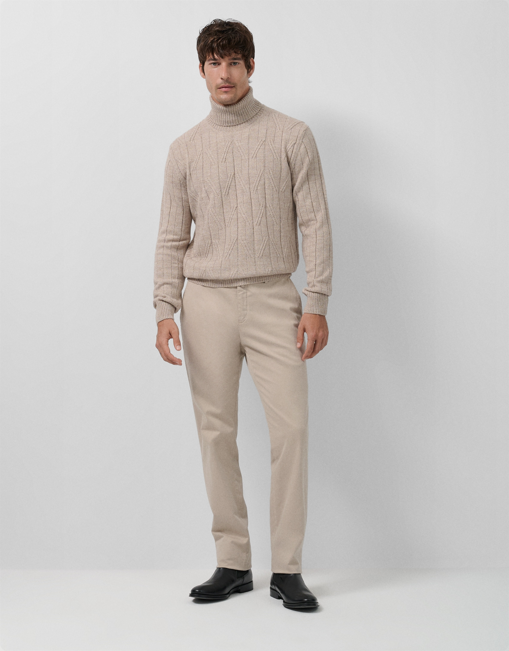 Sand-colored melange turtleneck sweater - Man | Roberto Verino