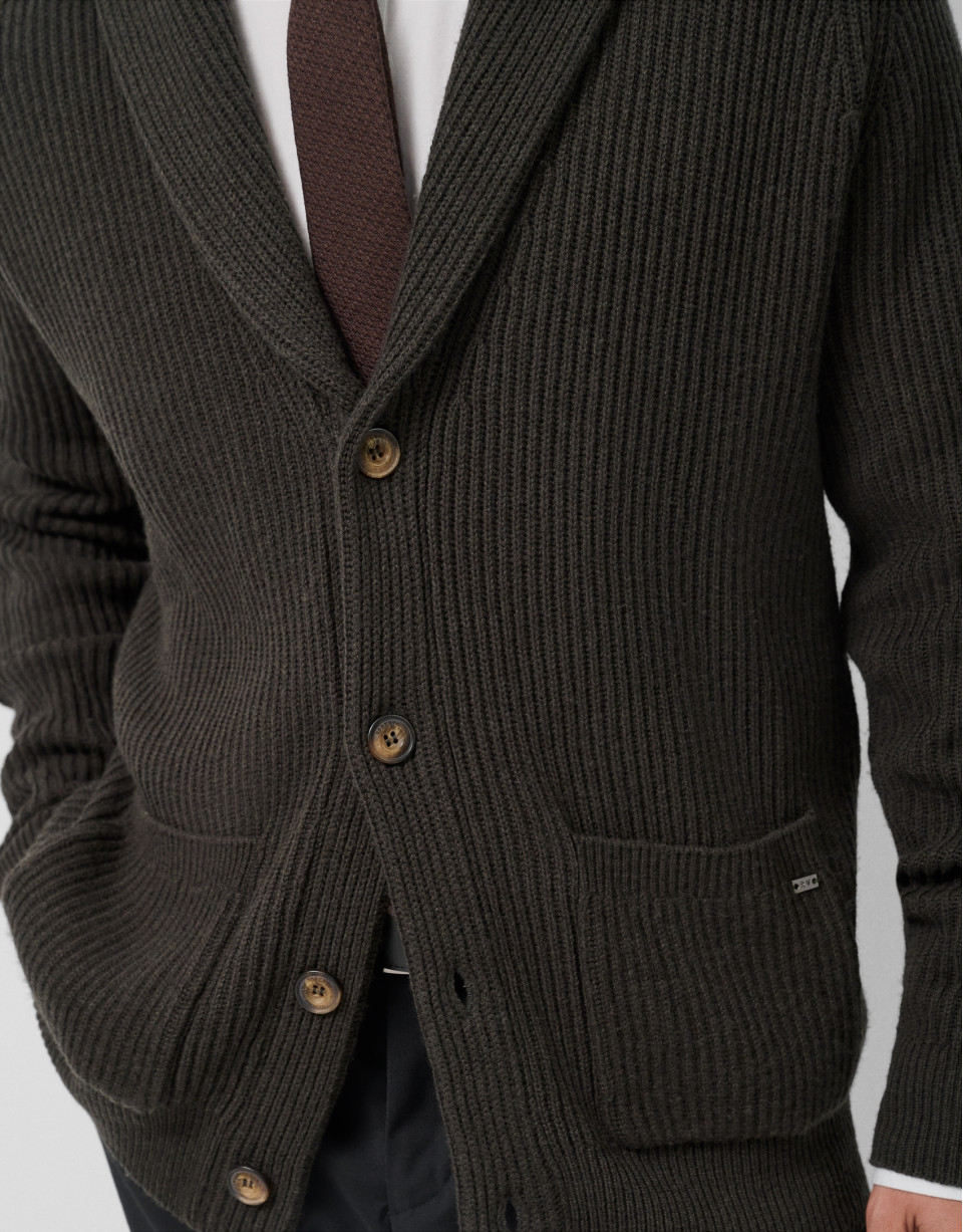 Dark khaki shawl collar jacket - Man - AW2025 | Roberto Verino