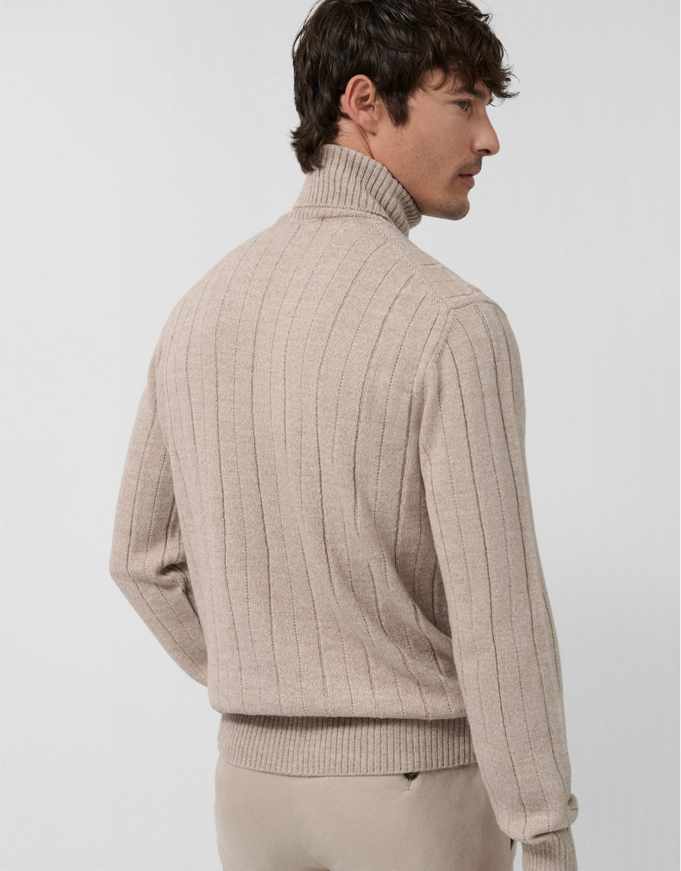 Sand-colored melange turtleneck sweater - Man | Roberto Verino