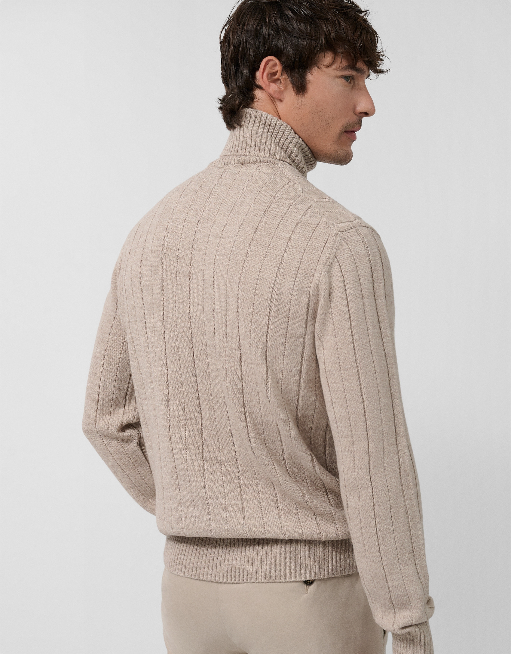 Sand-colored melange turtleneck sweater - Man | Roberto Verino