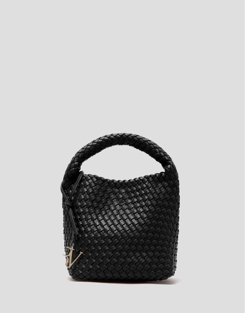 Paula Hobo Midi Handbag in Black Braided Leather