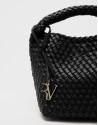 Paula Hobo Midi Handbag in Black Braided Leather