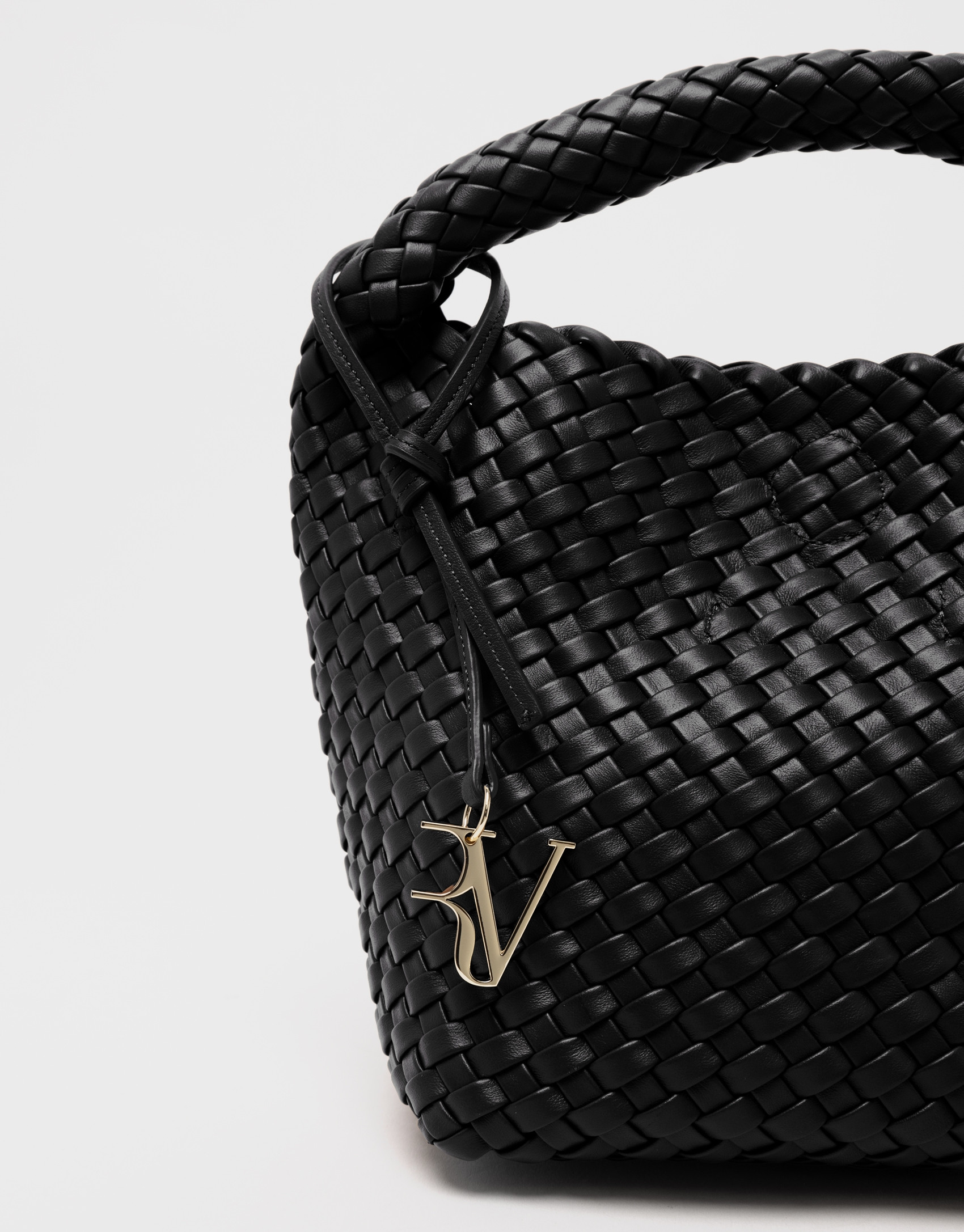 Paula Hobo Midi Handbag in Black Braided Leather