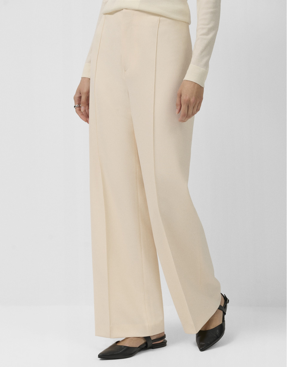 High-waisted straight-leg ecru crepe trousers | Roberto Verino