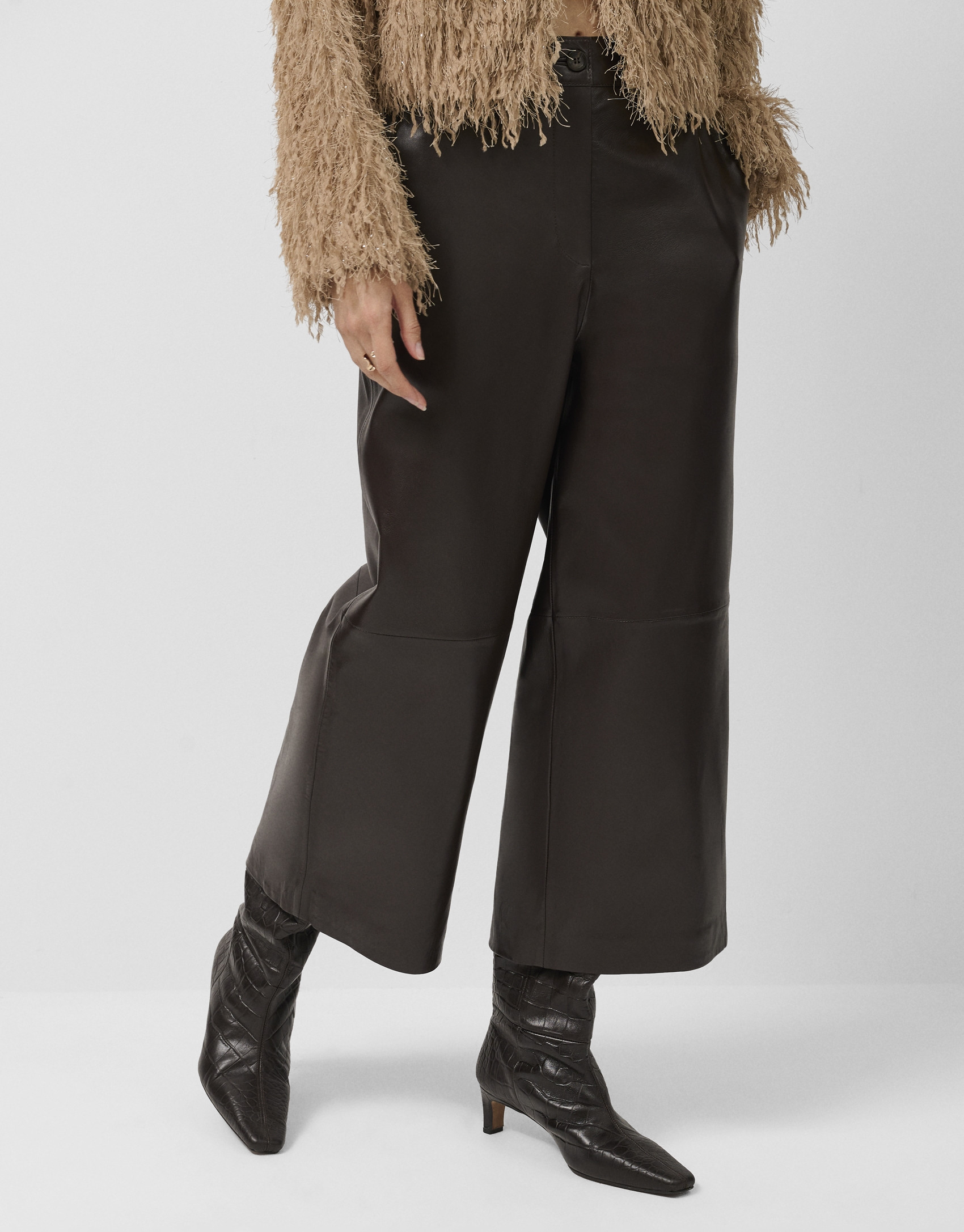 Brown napa wide-legged trousers - Woman | Roberto Verino