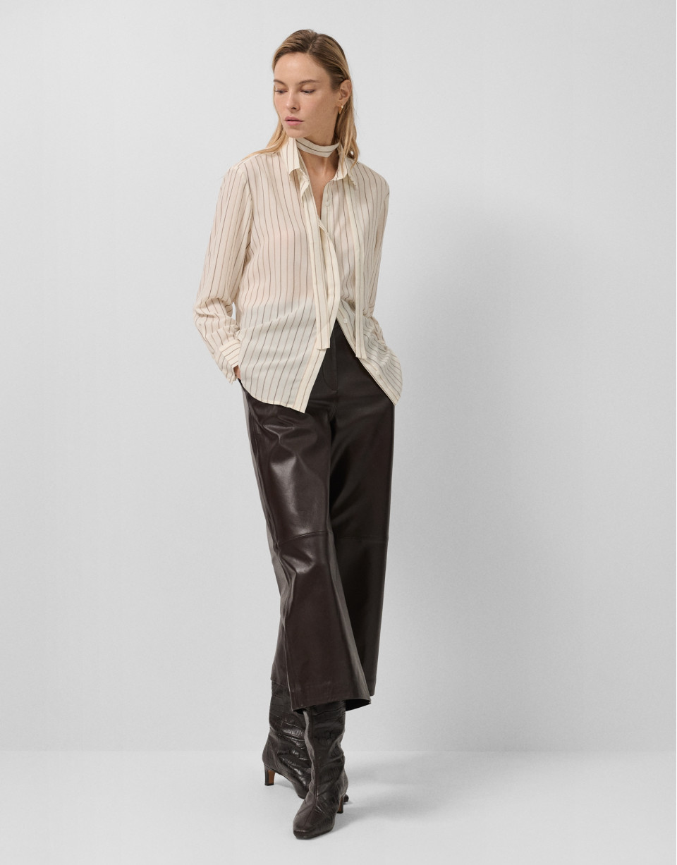 Camisa listas beige con lazada en cuello | Roberto Verino
