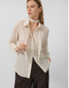 Beige striped shirt with bow at the neck | Roberto Verino
