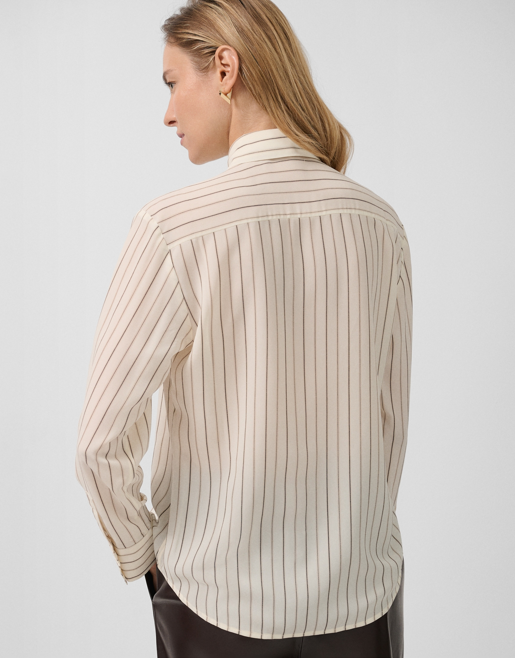 Camisa listas beige con lazada en cuello | Roberto Verino
