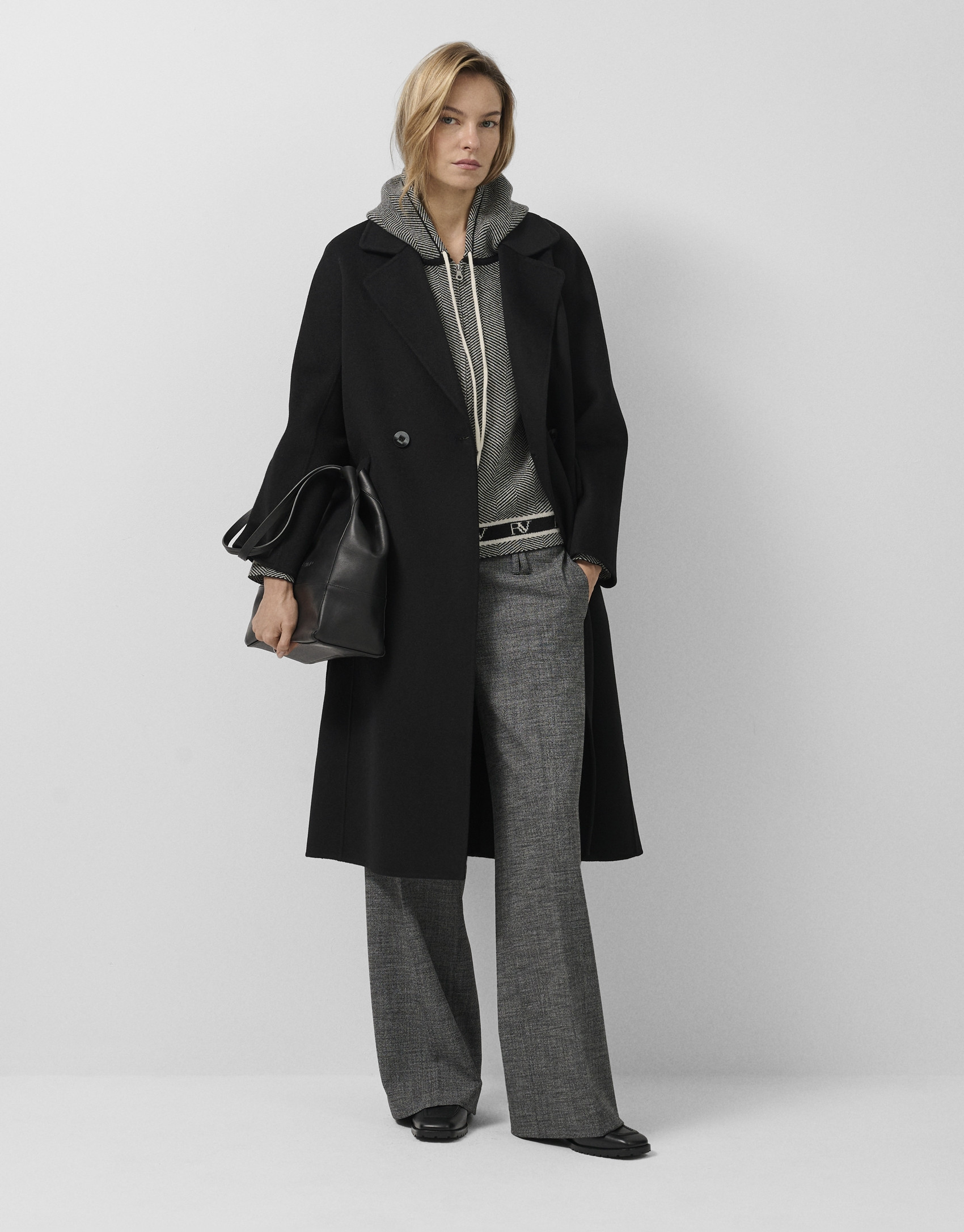 Abrigo largo oversize doble faz negro - Mujer | Roberto Verino