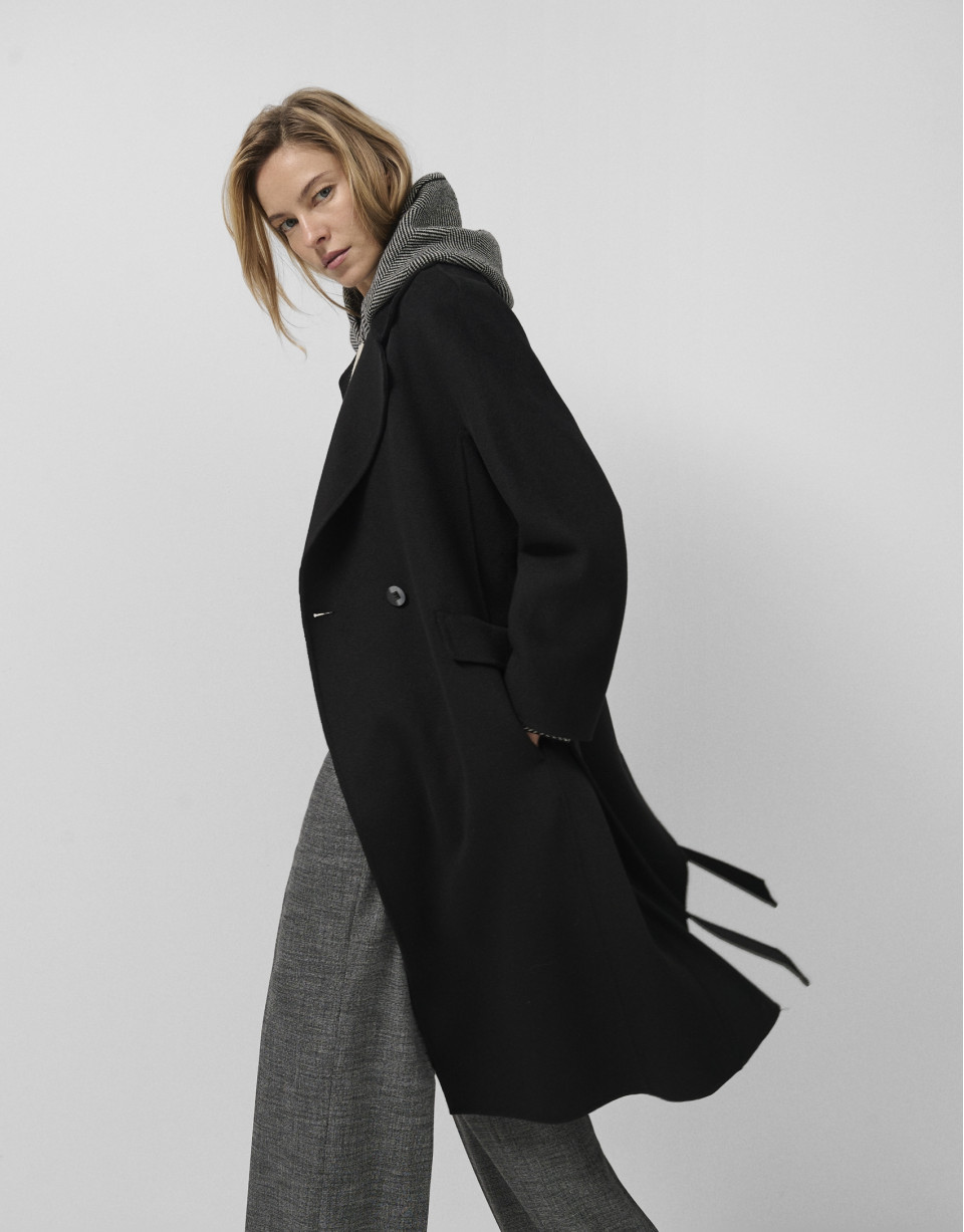 Abrigo largo oversize doble faz negro - Mujer | Roberto Verino