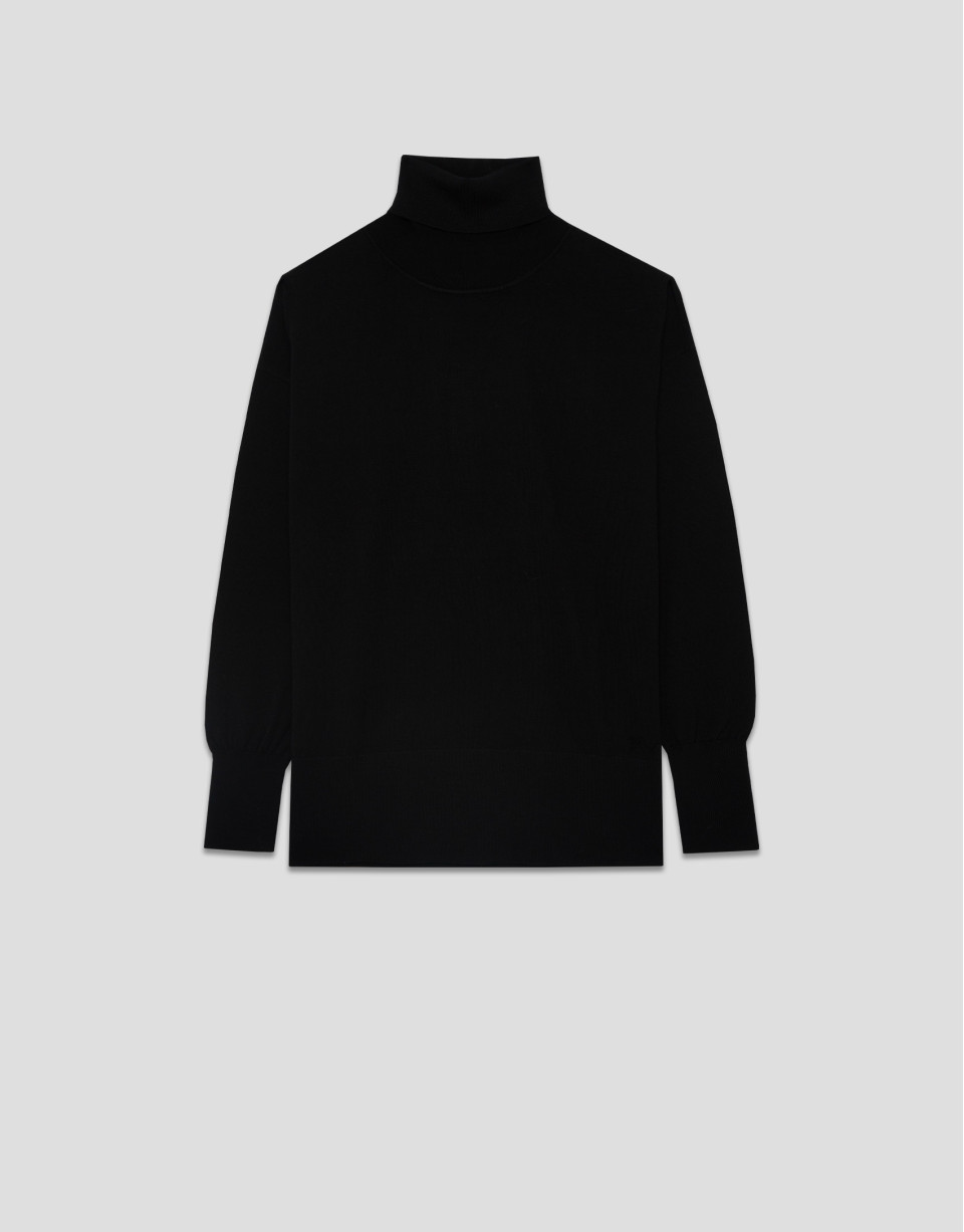 Black fine wool turtleneck sweater - Woman | Roberto Verino