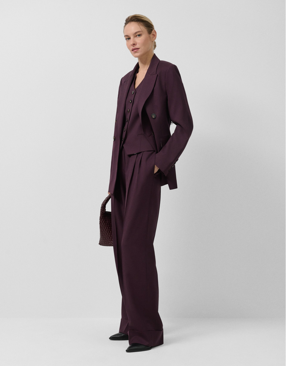 Men's cut pleated trousers in burgundy wool | Roberto Verino