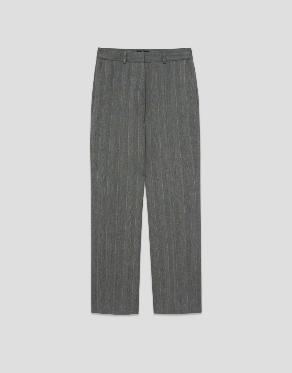 Straight grey herringbone trousers with camel... | Roberto Verino