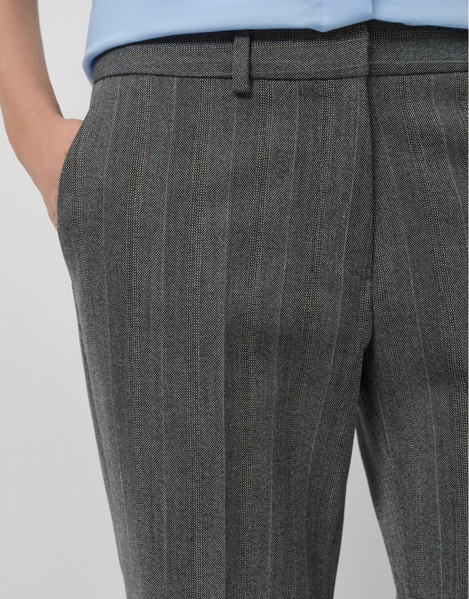 Pantalón recto espiga gris con perfil cámel | Roberto Verino