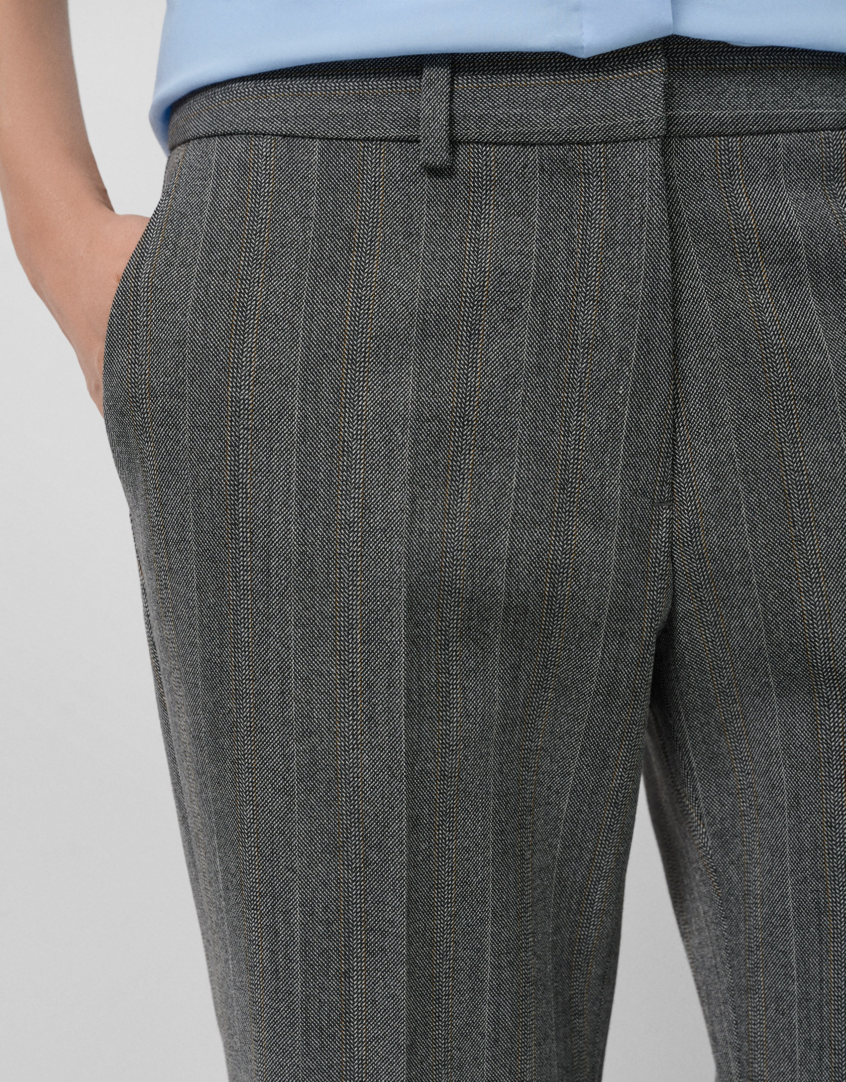 Straight grey herringbone trousers with camel... | Roberto Verino