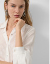 White bamboo shirt with circle jacquard - Woman | Roberto Verino