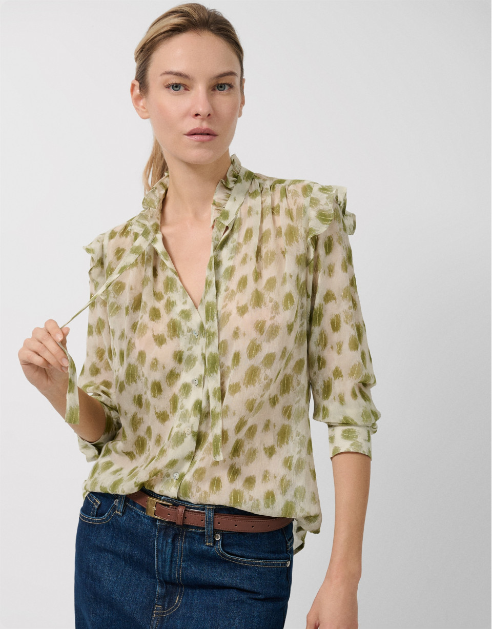 Blusa con volantes estampado manchas verdes | Roberto Verino