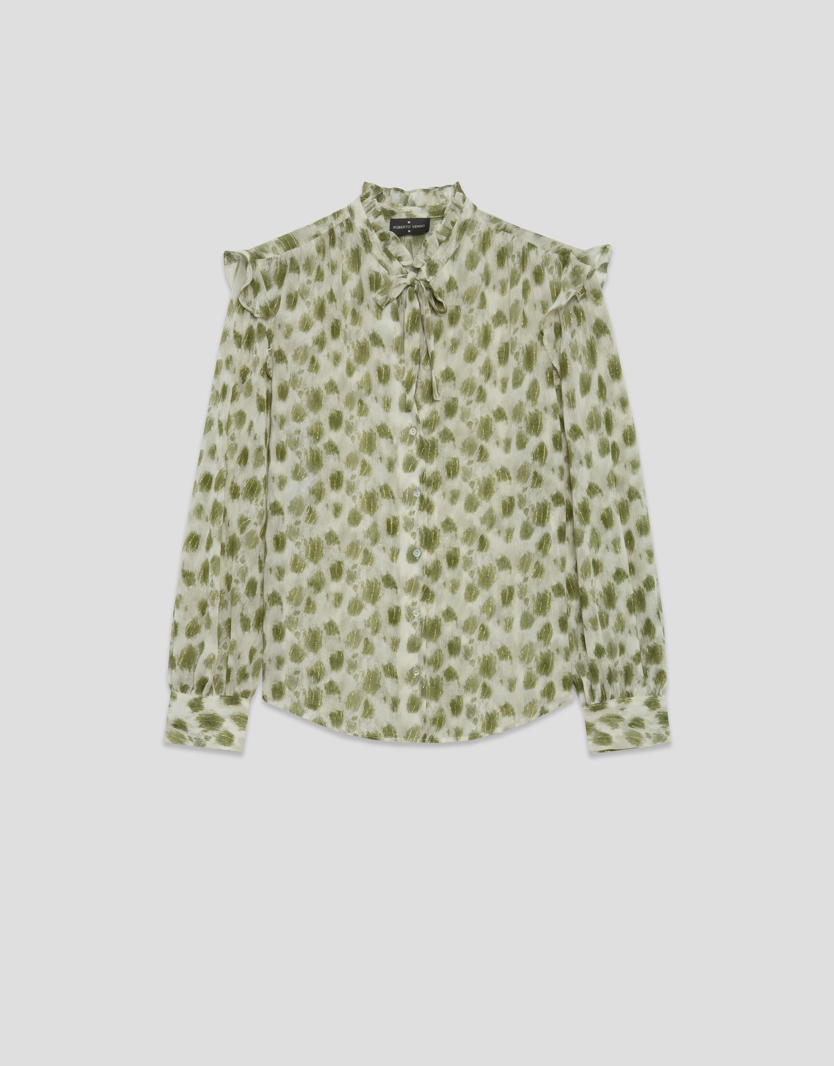Blusa con volantes estampado manchas verdes | Roberto Verino