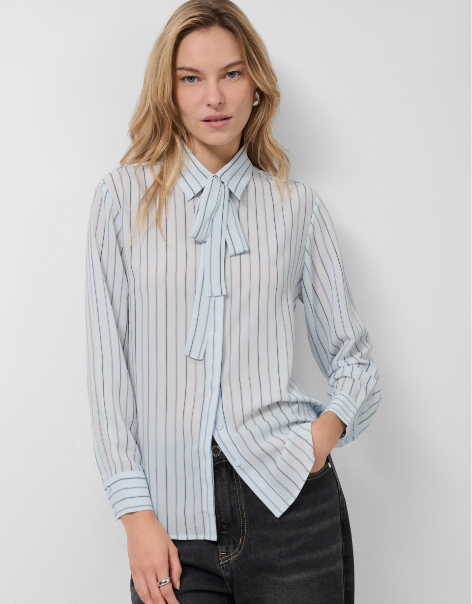 Camisa listas azules con lazada en cuello | Roberto Verino