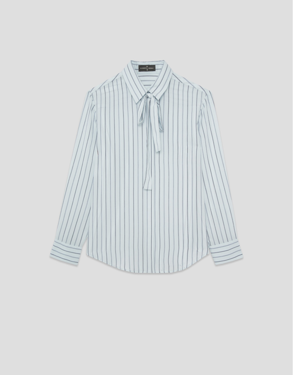 Blue striped shirt with bow at the neck - Woman | Roberto Verino