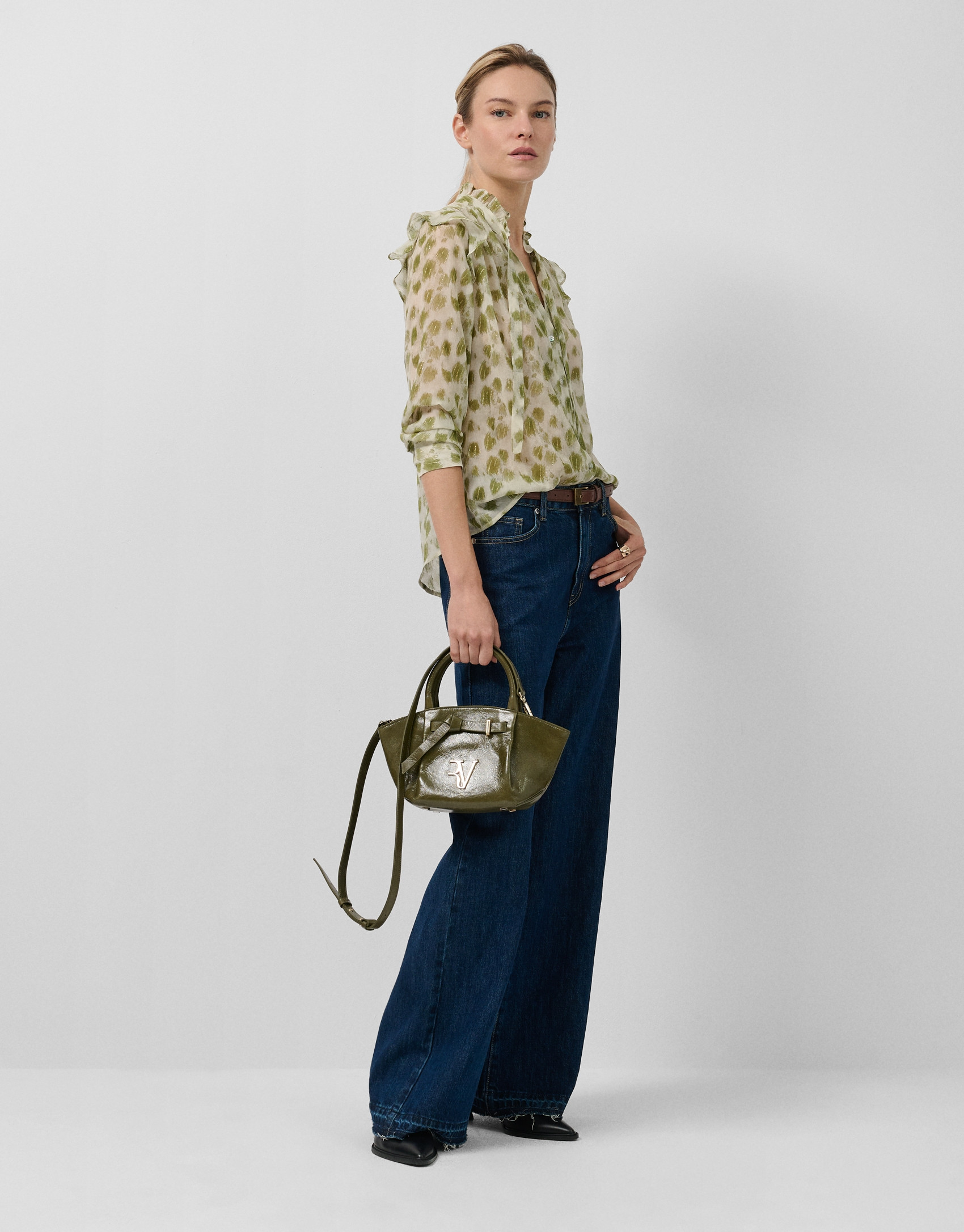 Green spot print ruffled blouse - Woman | Roberto Verino