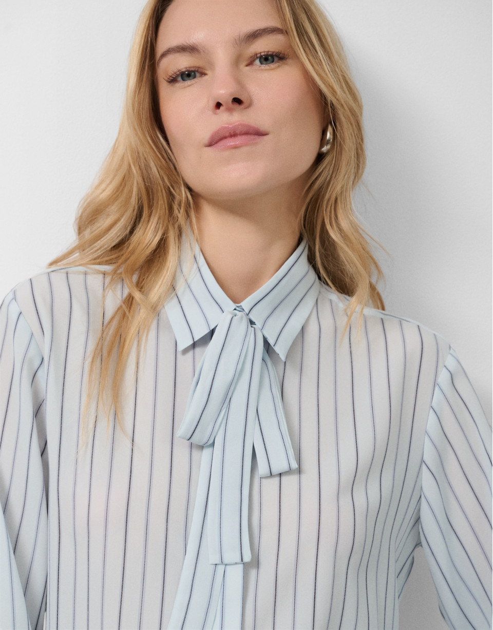 Blue striped shirt with bow at the neck - Woman | Roberto Verino