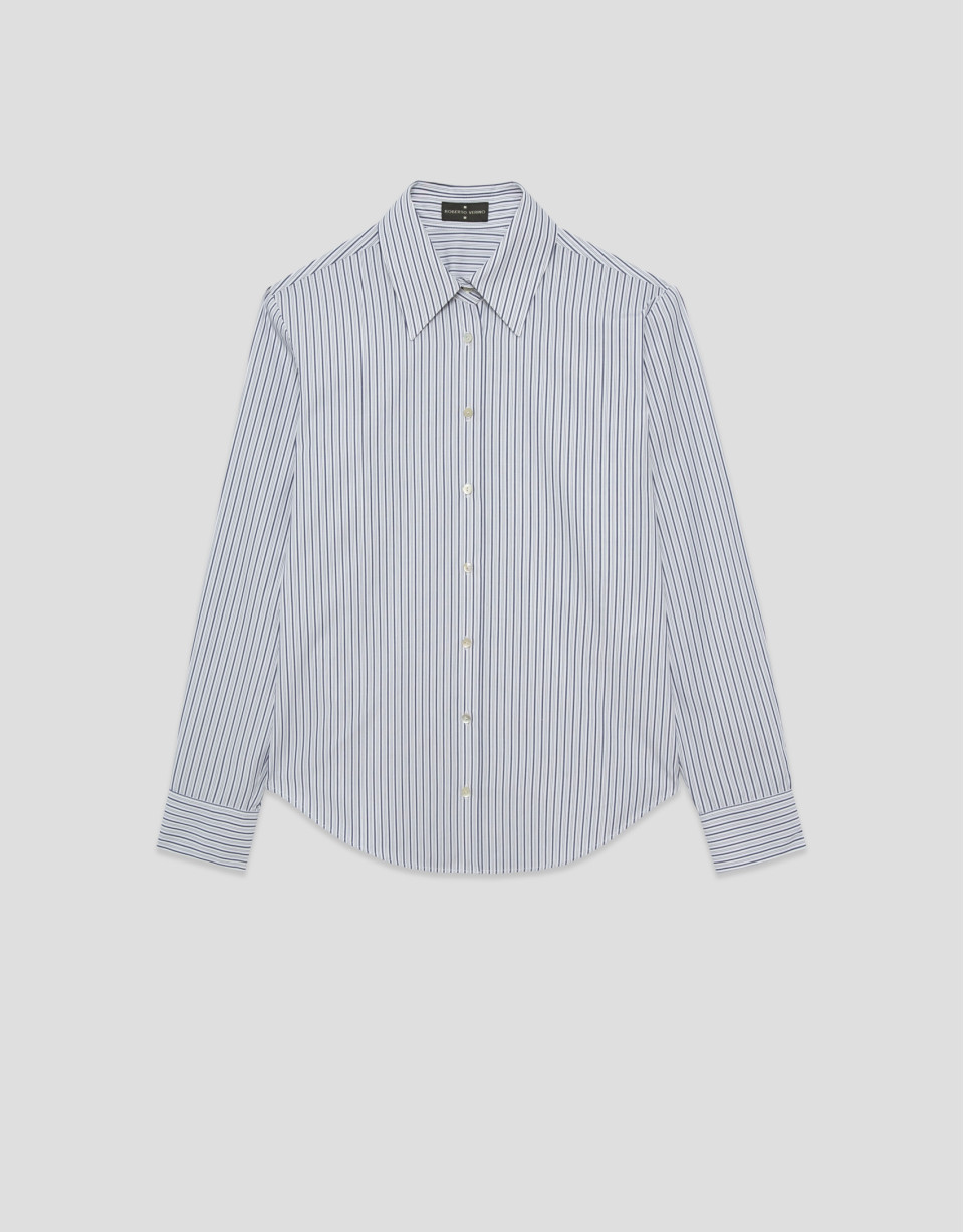 Navy blue striped men's shirt - Woman - AW2025 | Roberto Verino