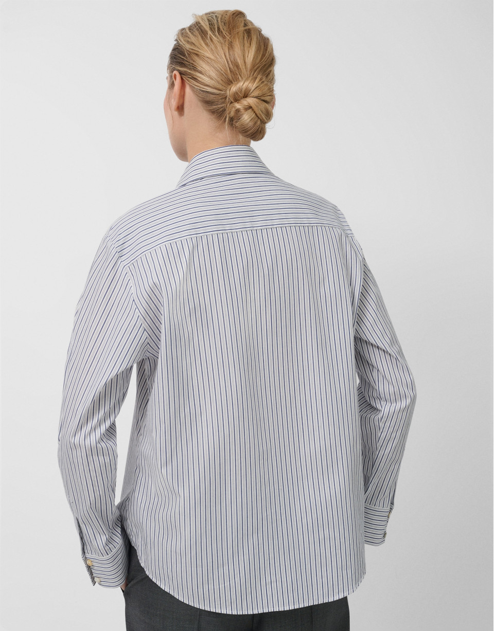 Navy blue striped men's shirt - Woman - AW2025 | Roberto Verino