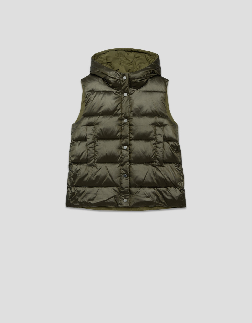 Green padded vest with hood - Woman - AW2025 | Roberto Verino