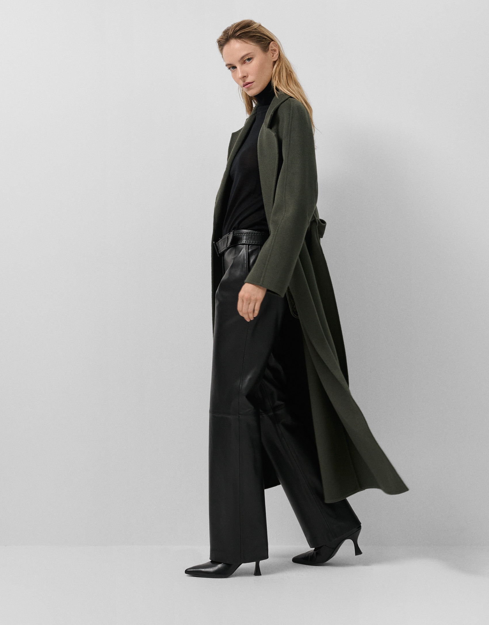 Long coat in green double-sided cloth - Woman | Roberto Verino