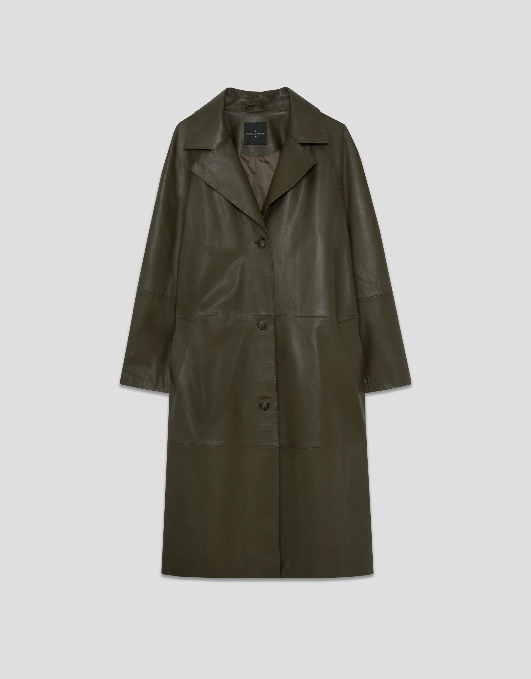 Long green napa coat - Woman - AW2025 | Roberto Verino