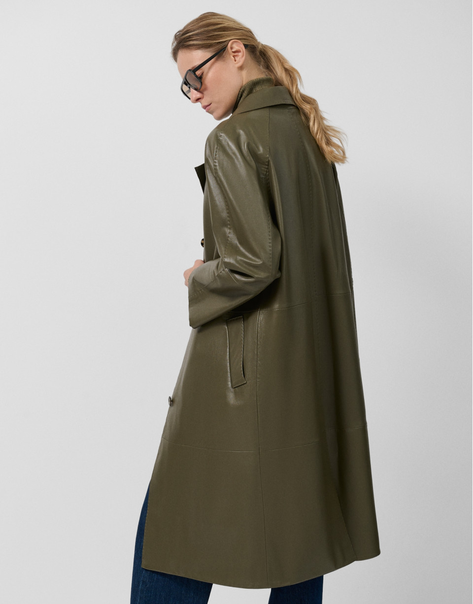 Long green napa coat - Woman - AW2025 | Roberto Verino
