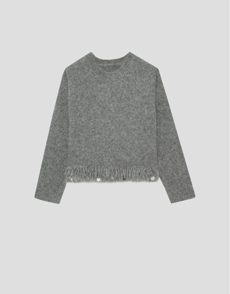 Grey oversized sweater with fringes - Woman | Roberto Verino