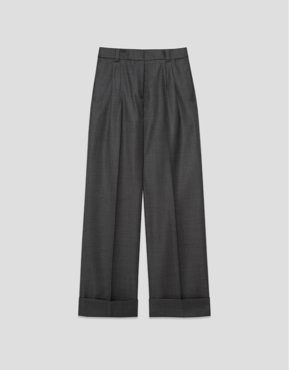 Men's cut pleated trousers in grey wool - Woman | Roberto Verino