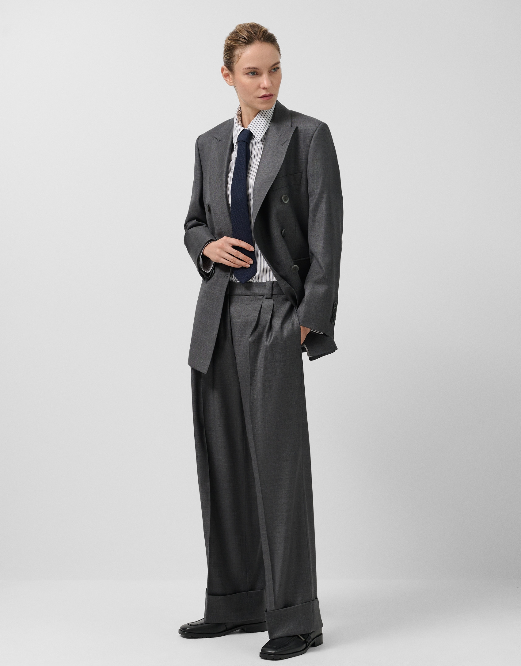 Men's cut pleated trousers in grey wool - Woman | Roberto Verino