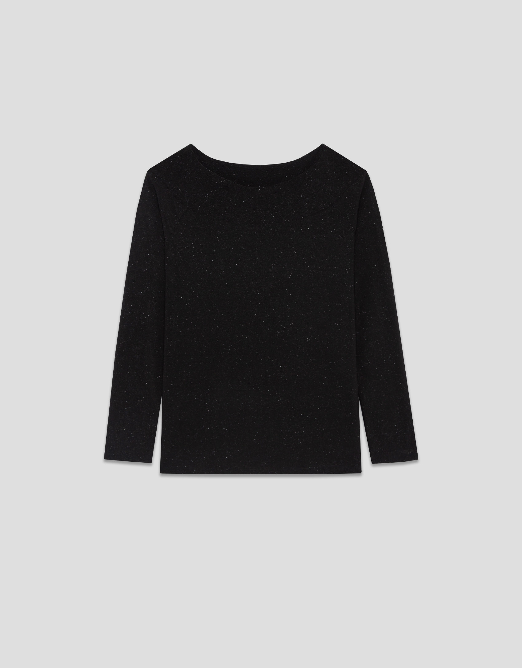 Black knit boat neck t-shirt with silver lurex | Roberto Verino