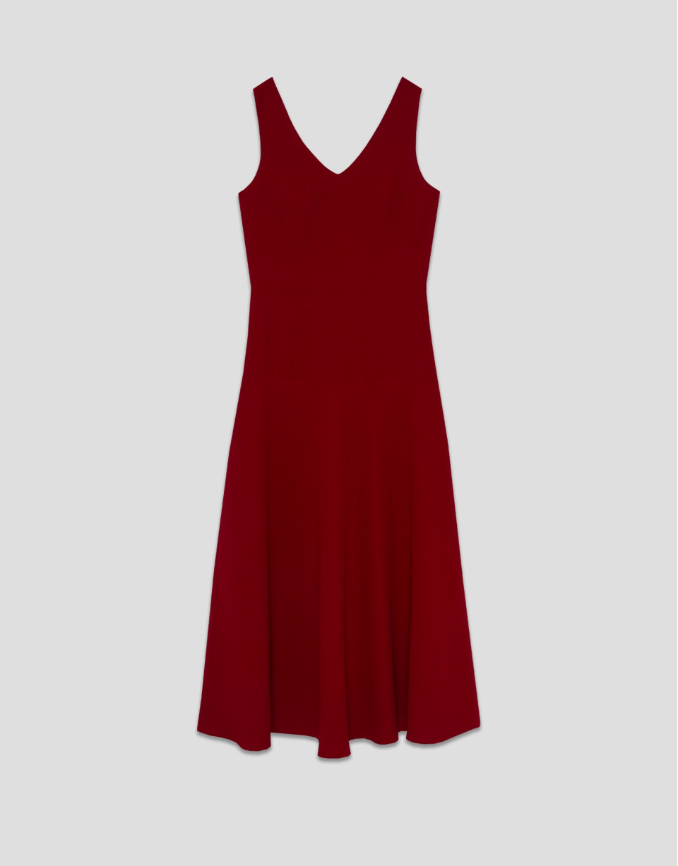 Vestido midi escote halter crepé rojo - Mujer | Roberto Verino