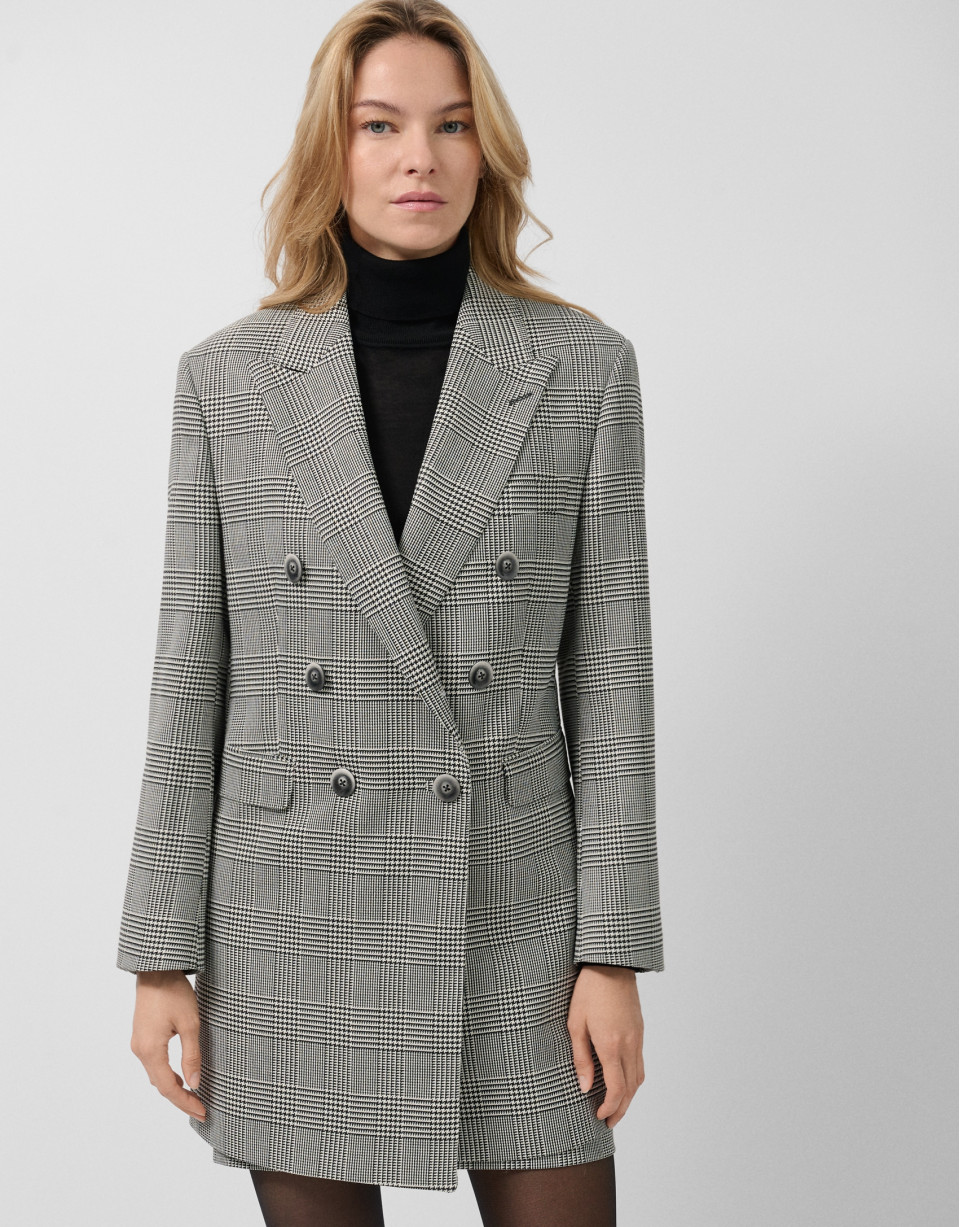 Black and white Welsh plaid double-breasted coat | Roberto Verino