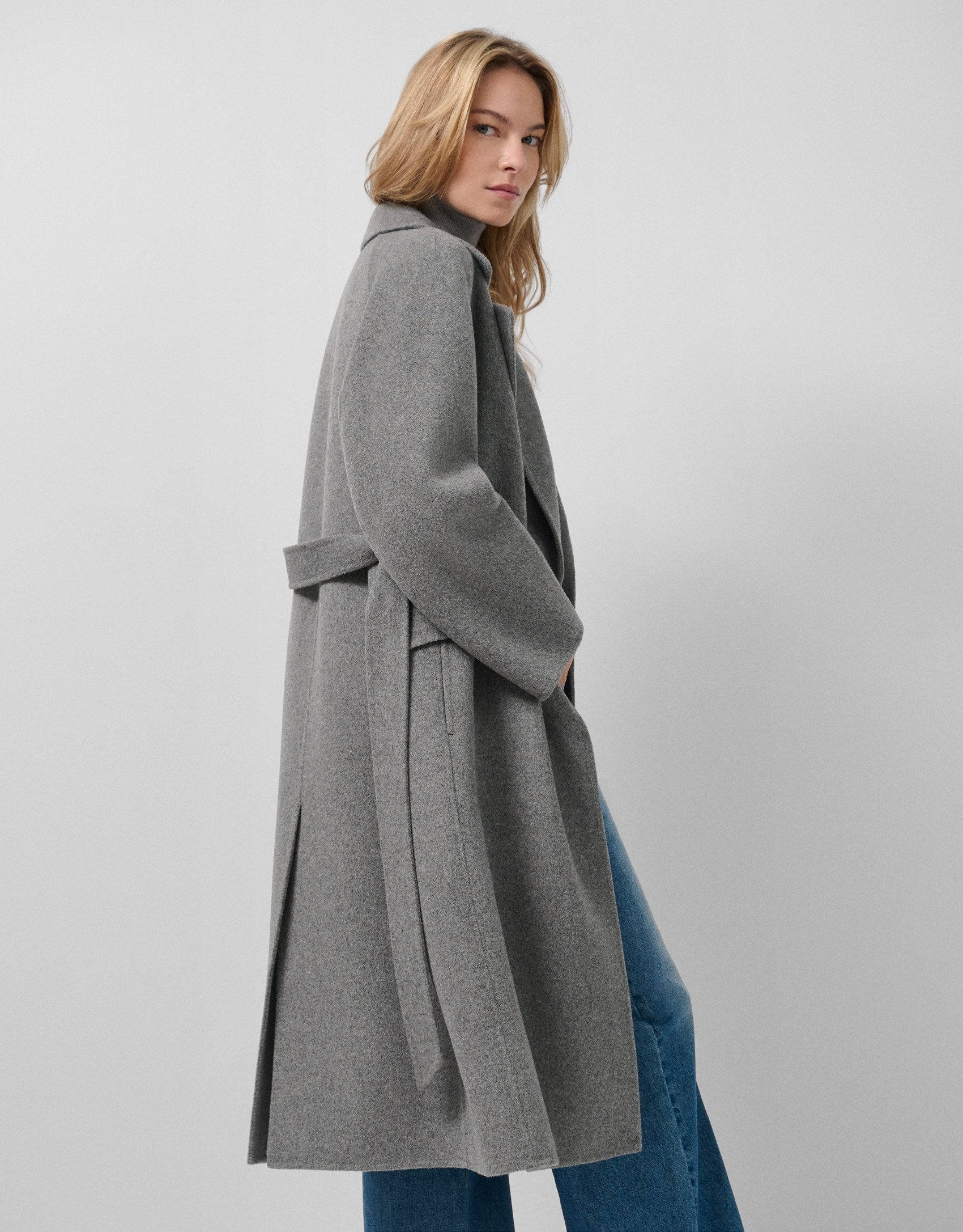 Light gray double-sided oversized long coat | Roberto Verino