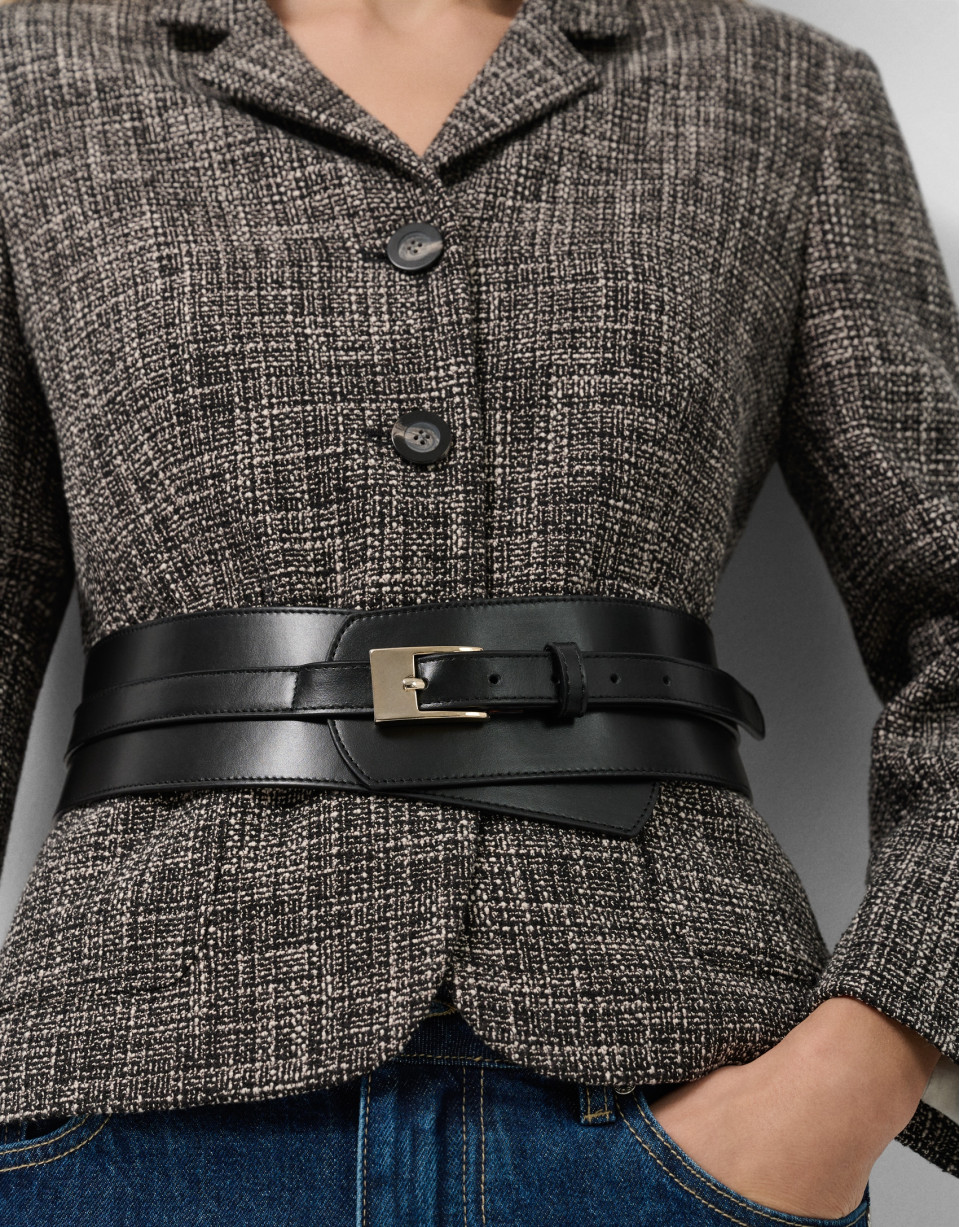 Wide black leather belt - Woman - SS2026 | Roberto Verino