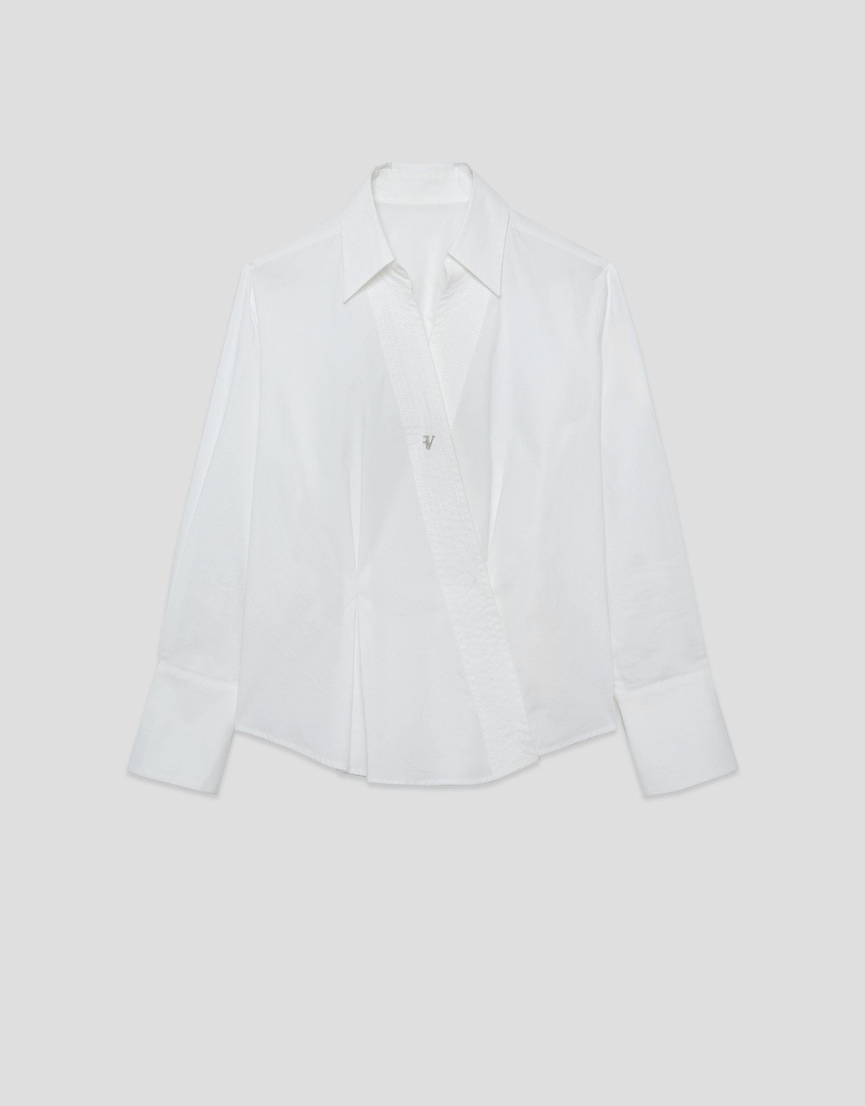 Camisa cruzada vistas pespunteadas algodón blanco