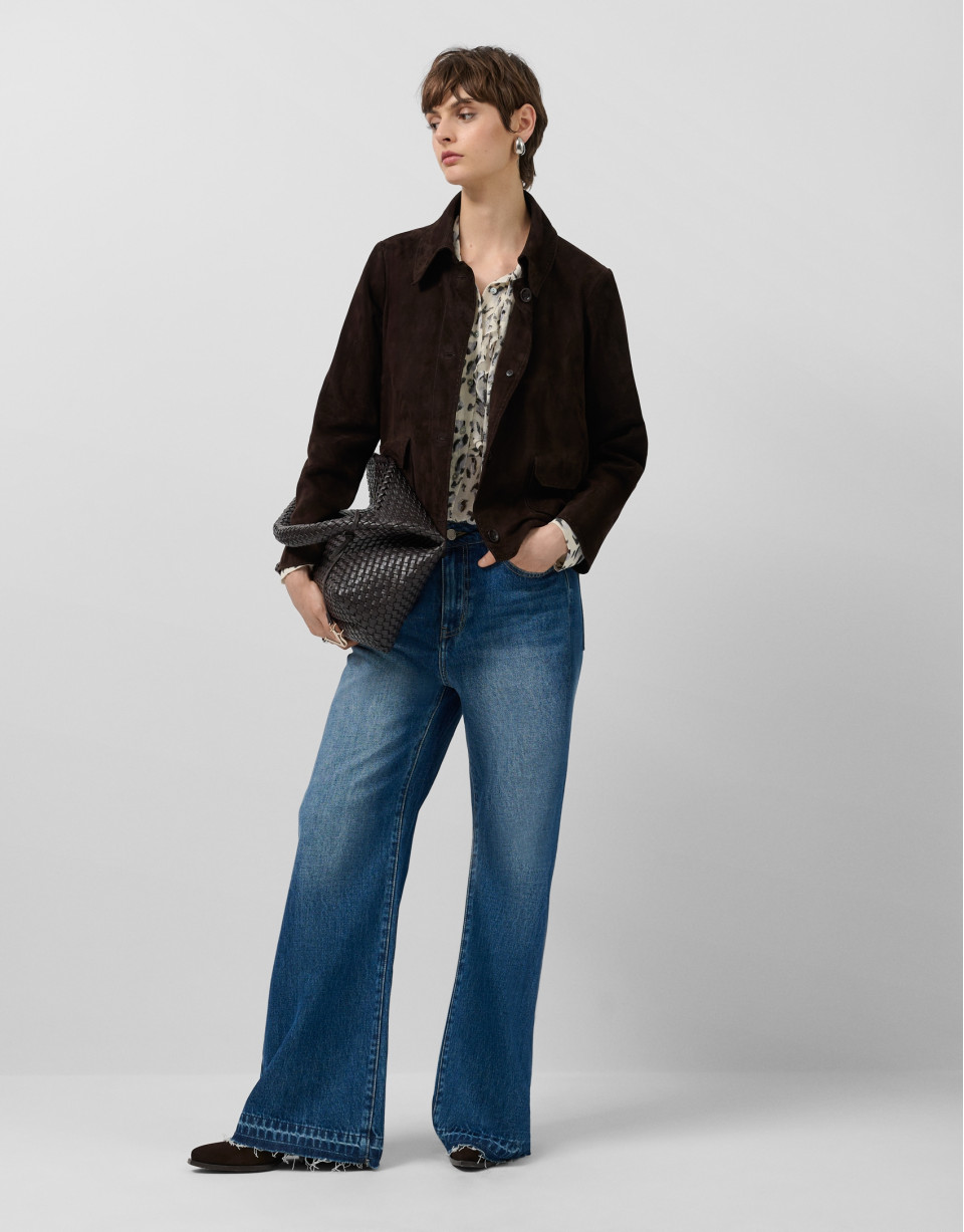Brown suede jacket with stitching - Woman | Roberto Verino
