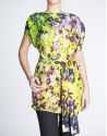 Loose, long floral print silk and linen blouse 
