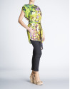 Loose, long floral print silk and linen blouse 