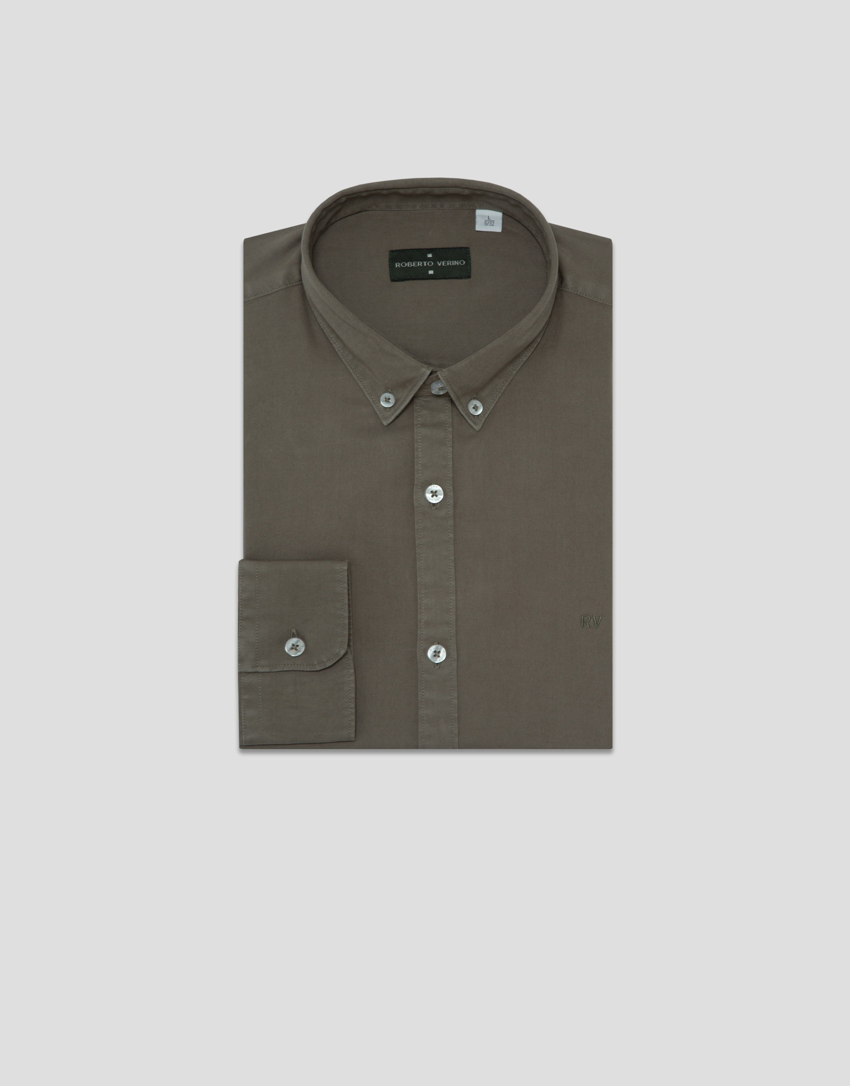Khaki tinted regular sport shirt - Man - AW2025 | Roberto Verino