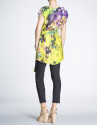 Loose, long floral print silk and linen blouse 