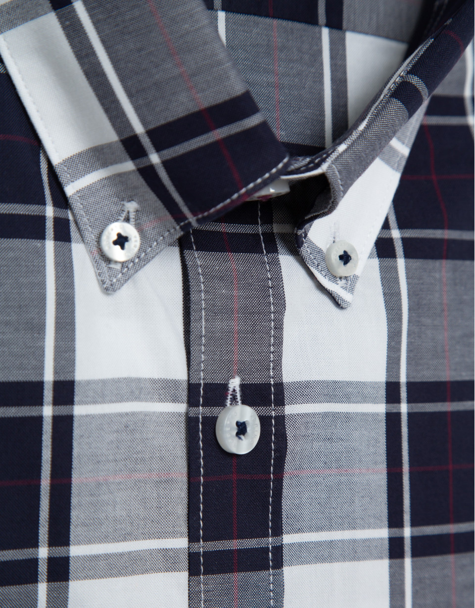Slim fit white checked sport shirt with ... | Roberto Verino