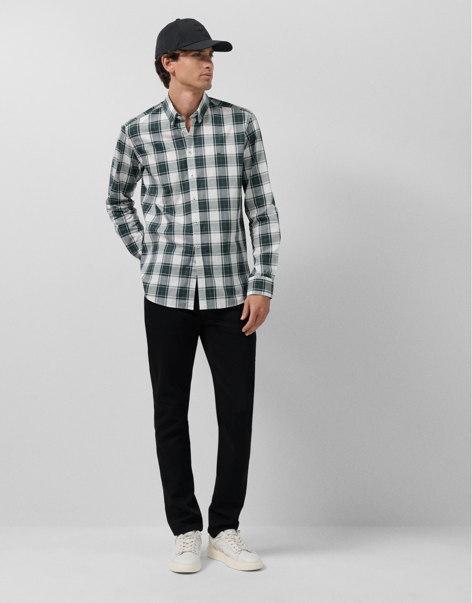 Slim fit green checked sport shirt with ... | Roberto Verino