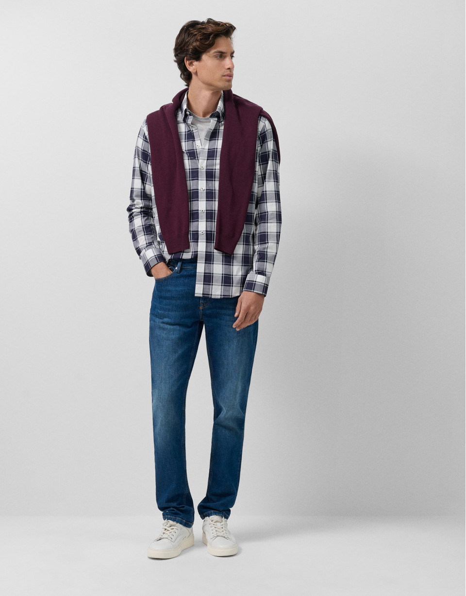 Slim fit white checked sport shirt with ... | Roberto Verino